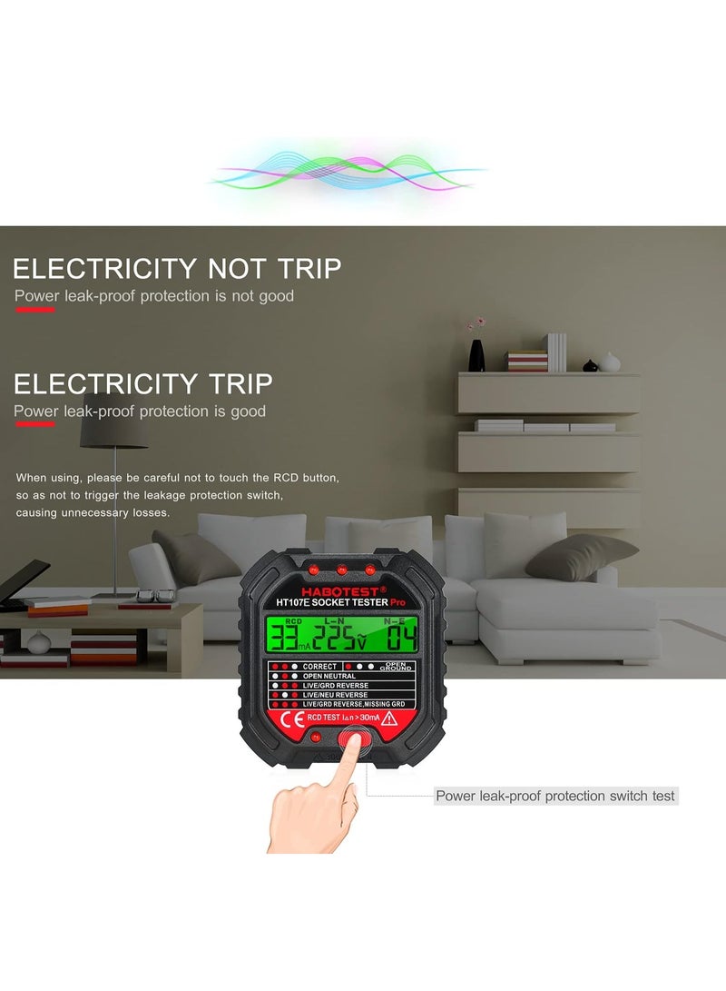 Eacam GFCI Outlet Tester with Voltage Display 220V Socket Tester Automatic Electric Circuit Polarity Voltage Detector Breaker Finder HT107E - Image 3